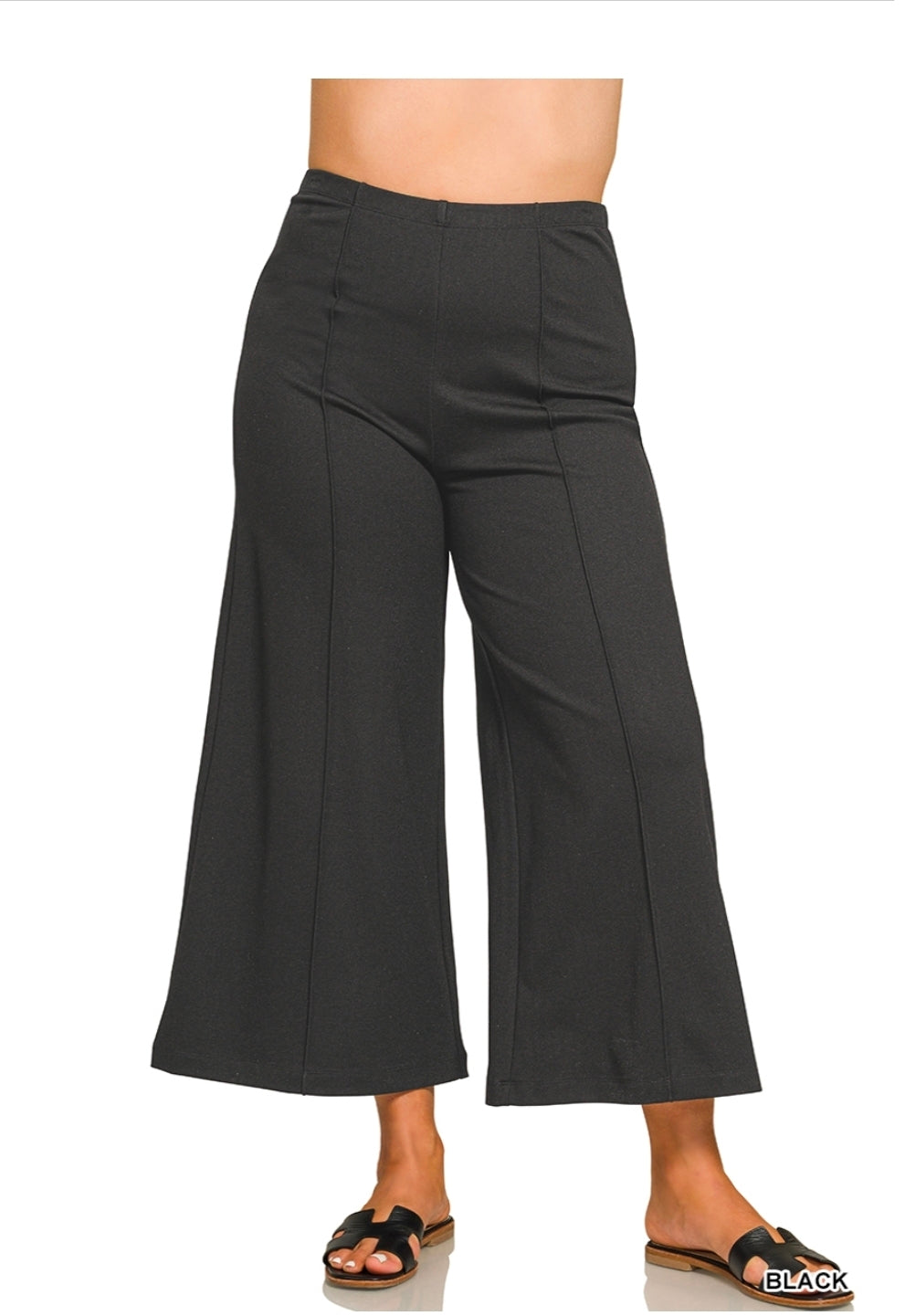 Plus elastic waist pants wide legs