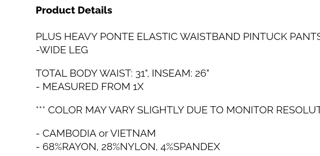 Plus elastic waist pants wide legs