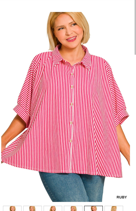 Plus oversized stripe shirt
