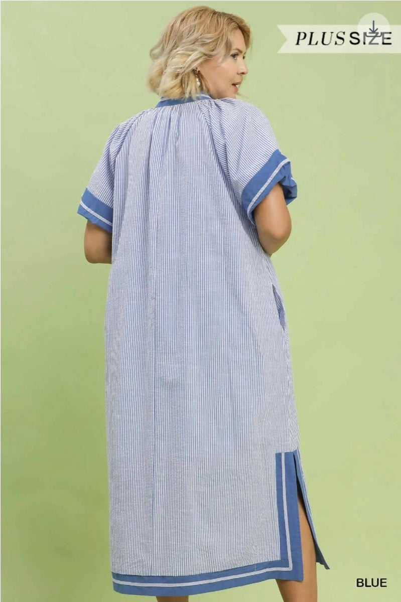 Pinstripe contrast trim midi dress