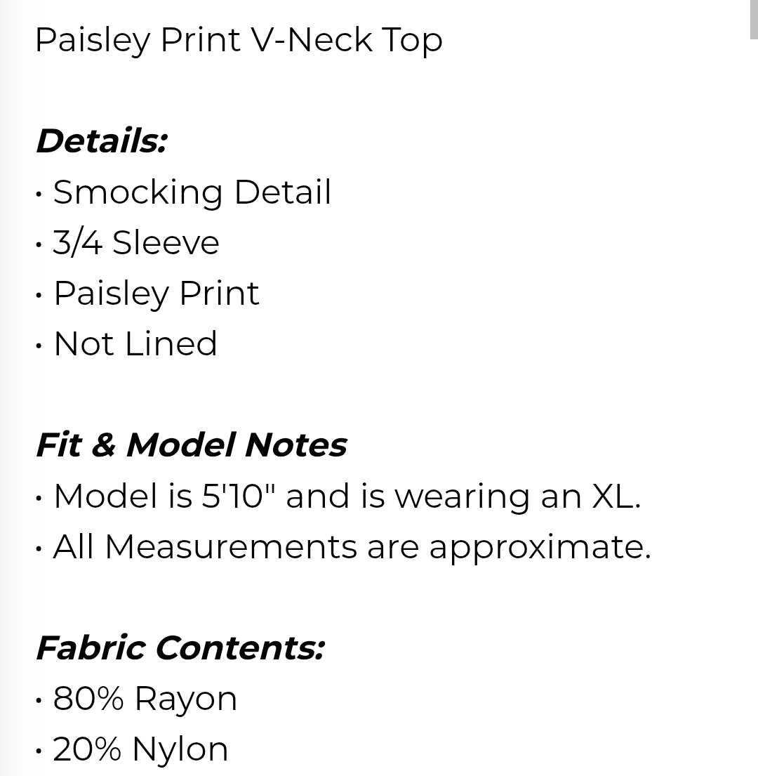 Paisley print v neck top