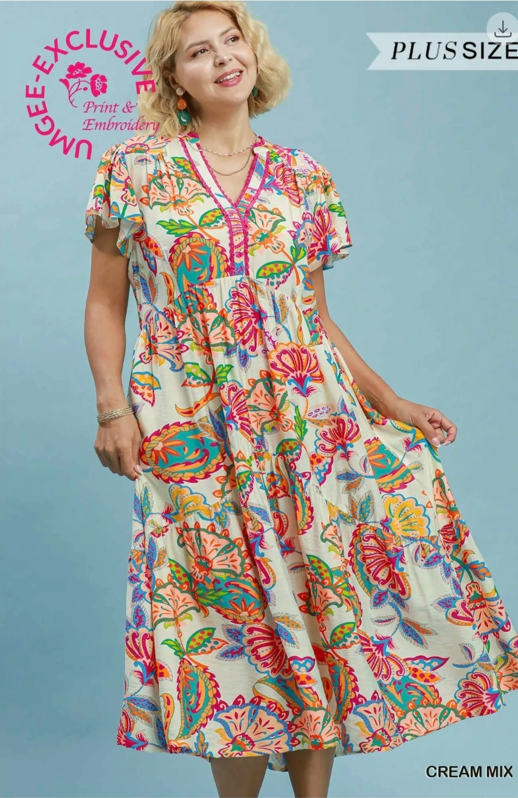 Mix boho floral tiered midi dress