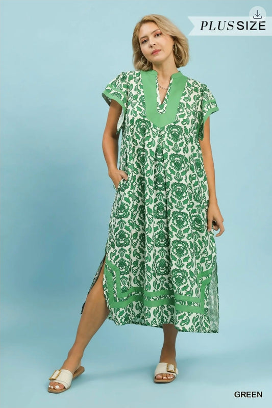 Abstract two tone print midi dress