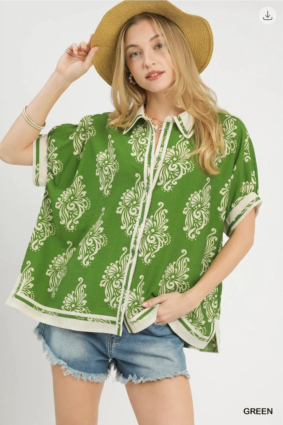 Abstract print button blouse