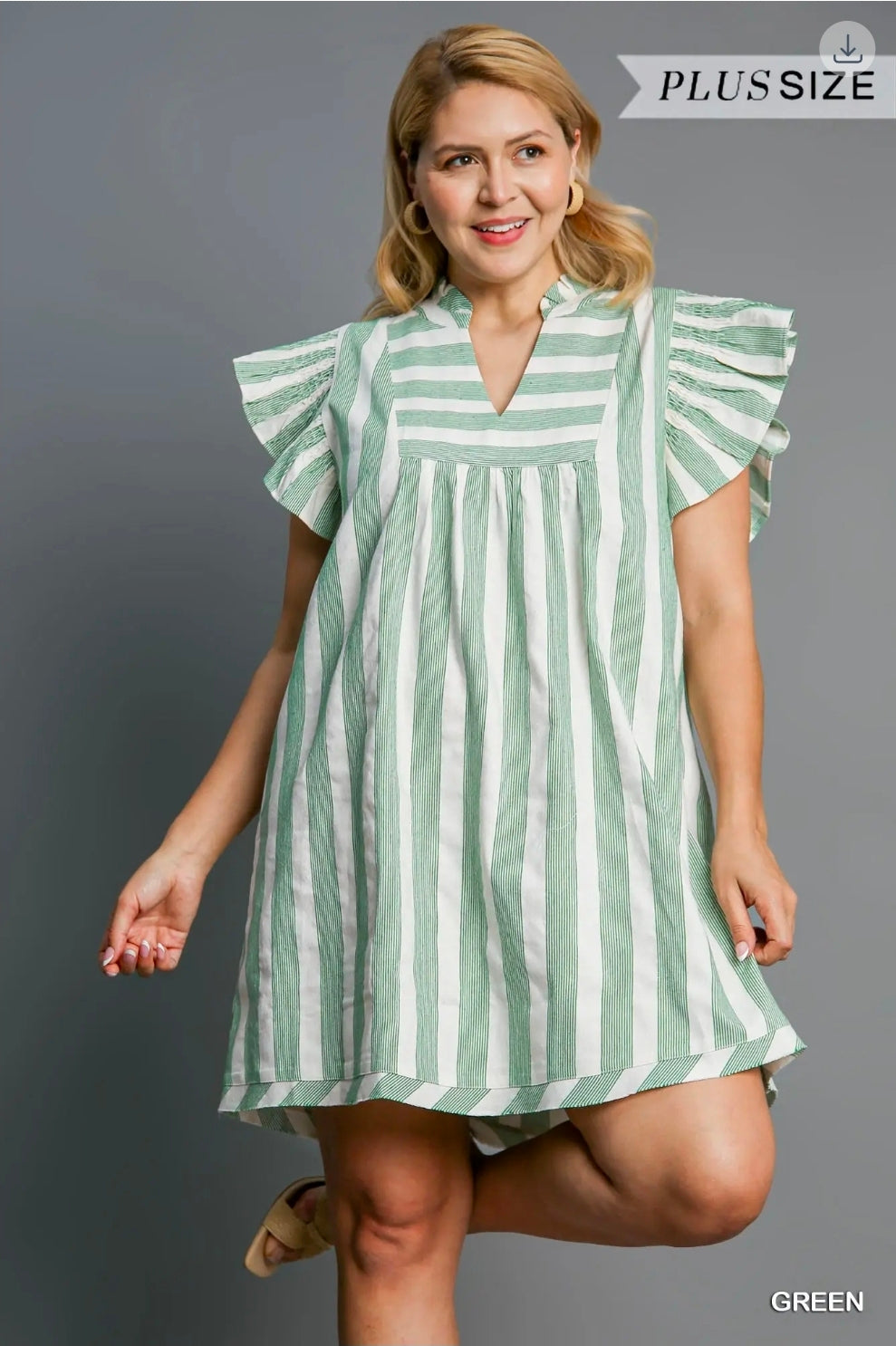 Green Stripe v-neck dress