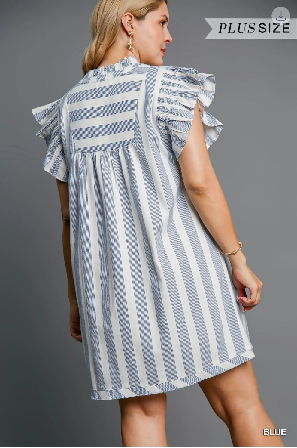 Blue stripe v neck dress