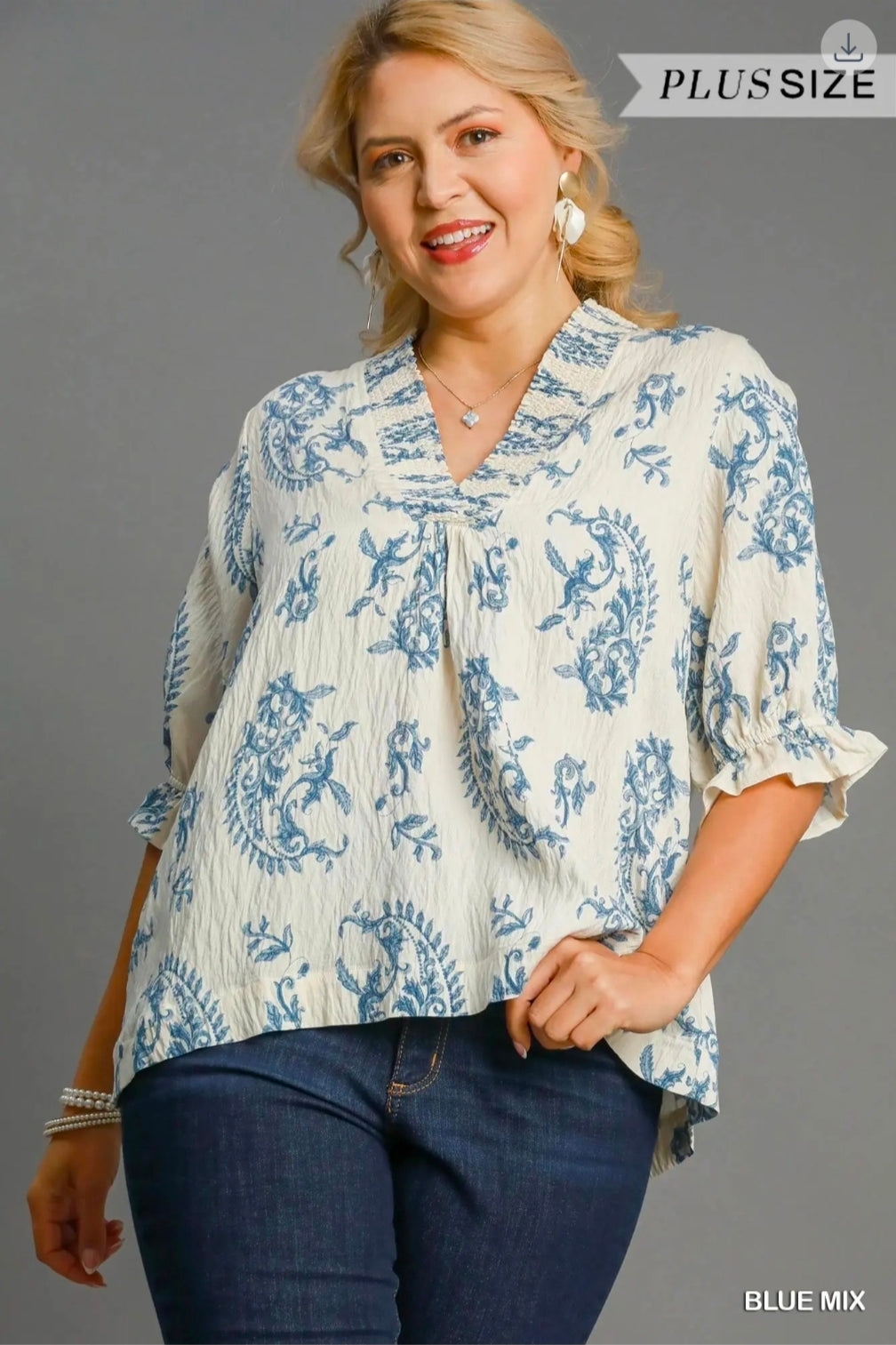 Paisley print v neck top