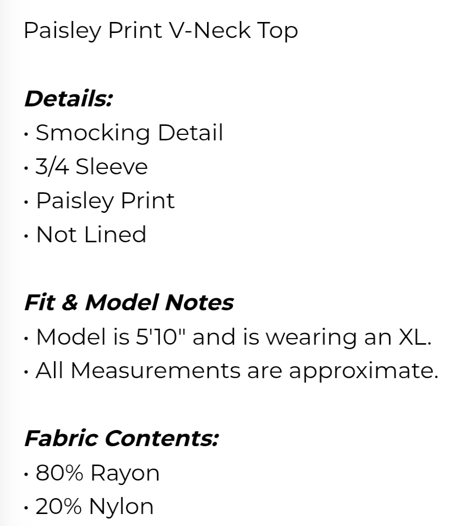 Paisley print v neck top