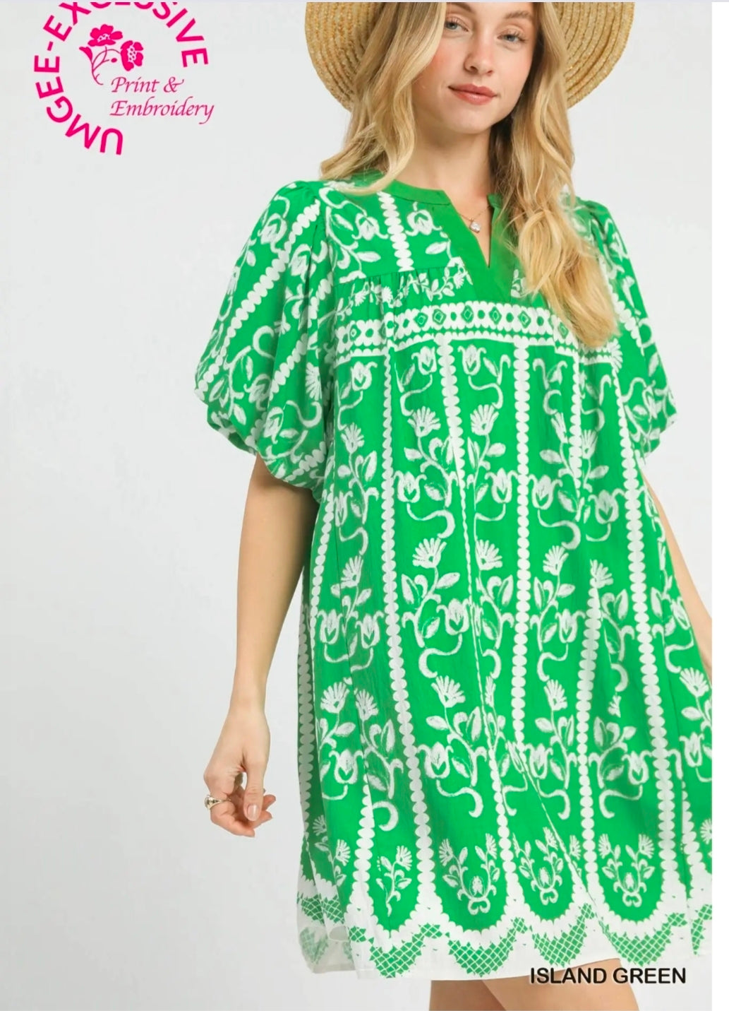 Border print mini dress