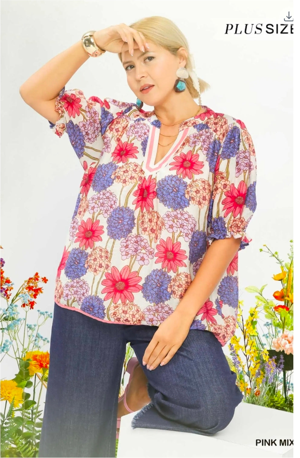 Floral print puff sleeve top