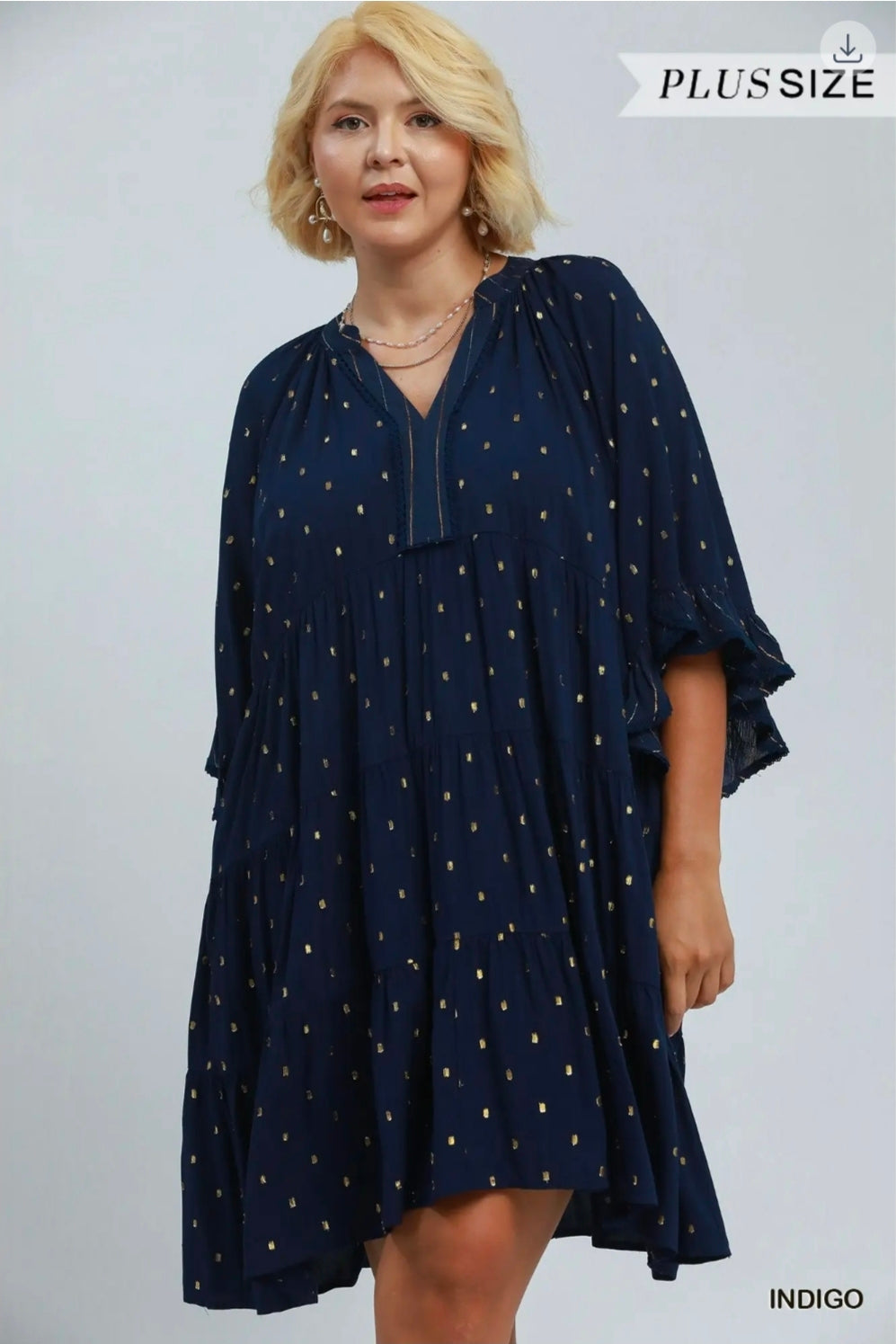 Metallic dot tiered ruffle sleeve dress