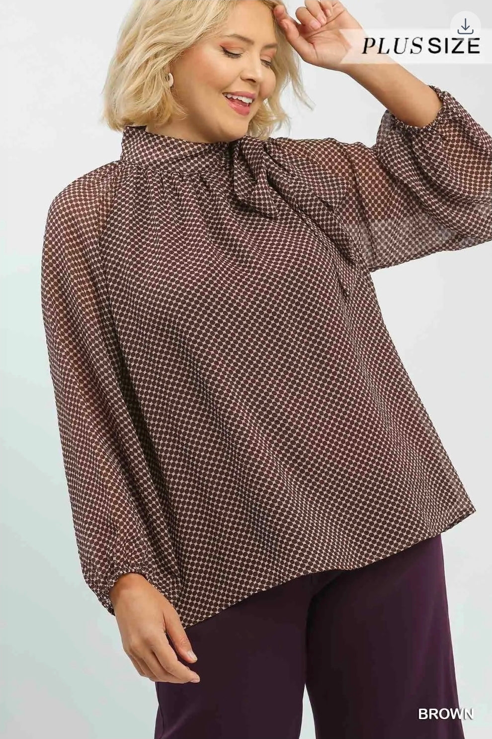 Polka dots print long sleeve blouse