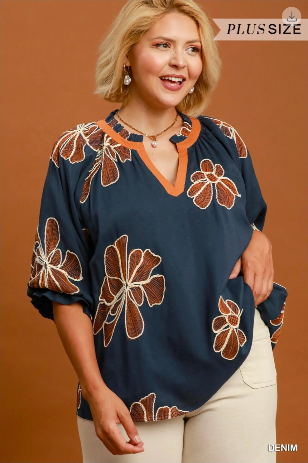 Floral embroidered v neck blouse