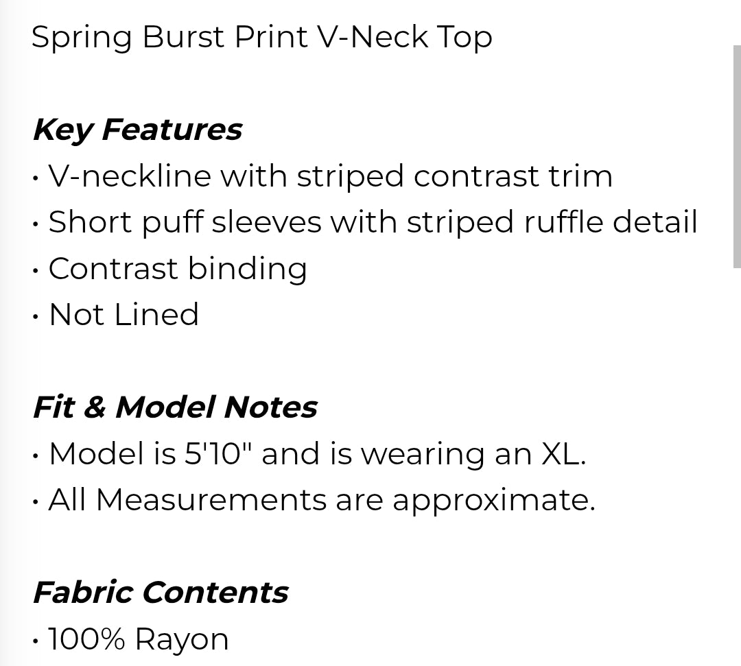 Sping burst print v neck top