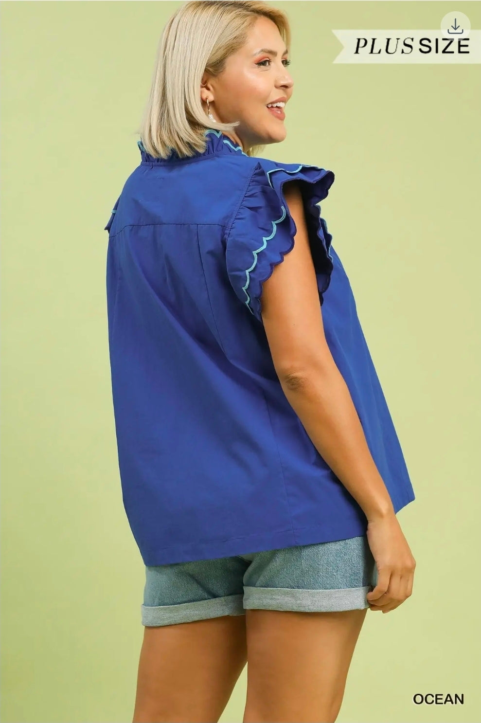 Scallop trim ruffle sleeve top