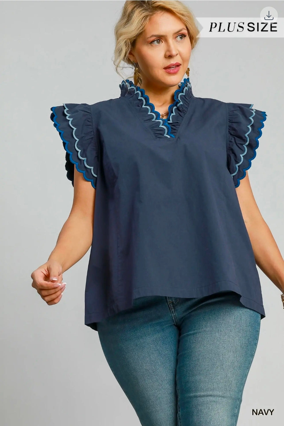 Scallop trim ruffle sleeve top