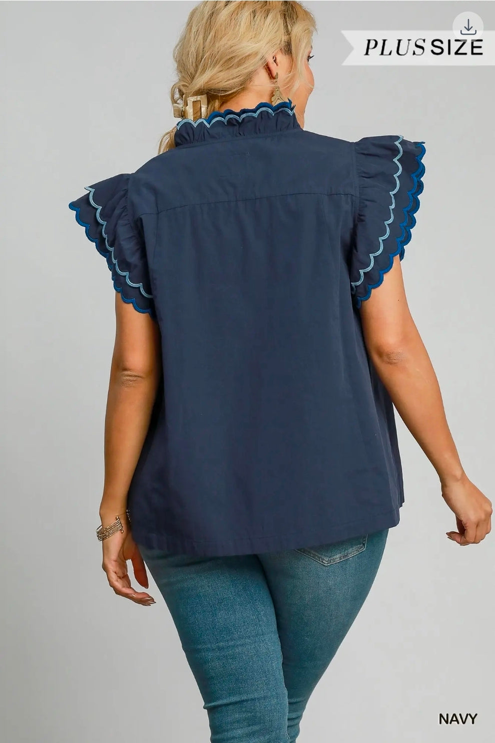Scallop trim ruffle sleeve top