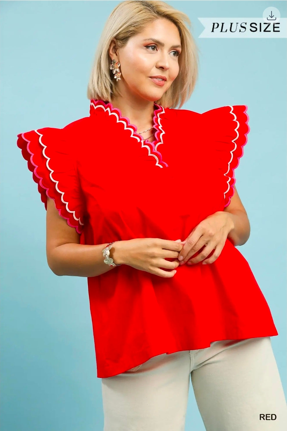 Scallop trim ruffle sleeve top