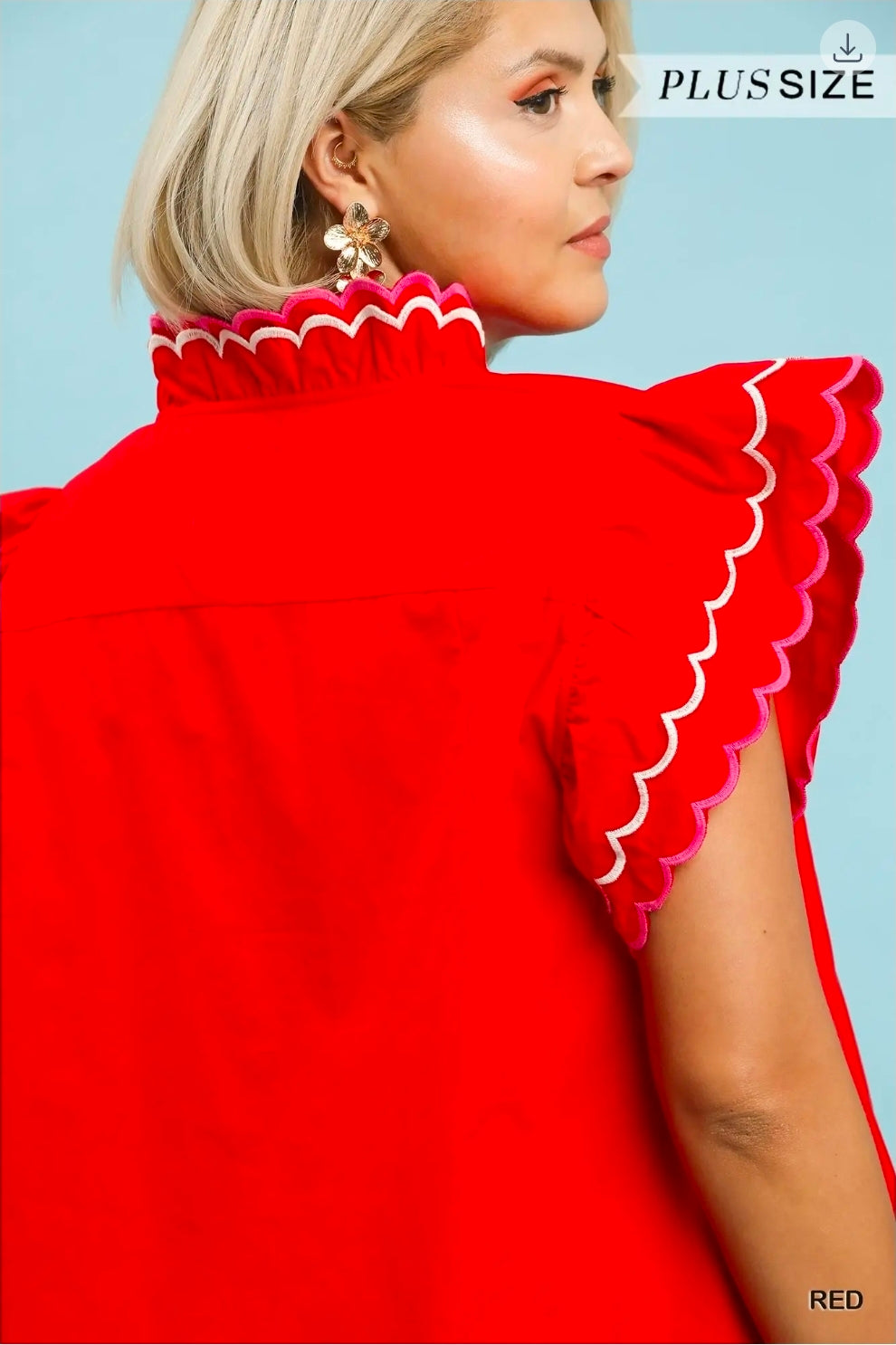 Scallop trim ruffle sleeve top