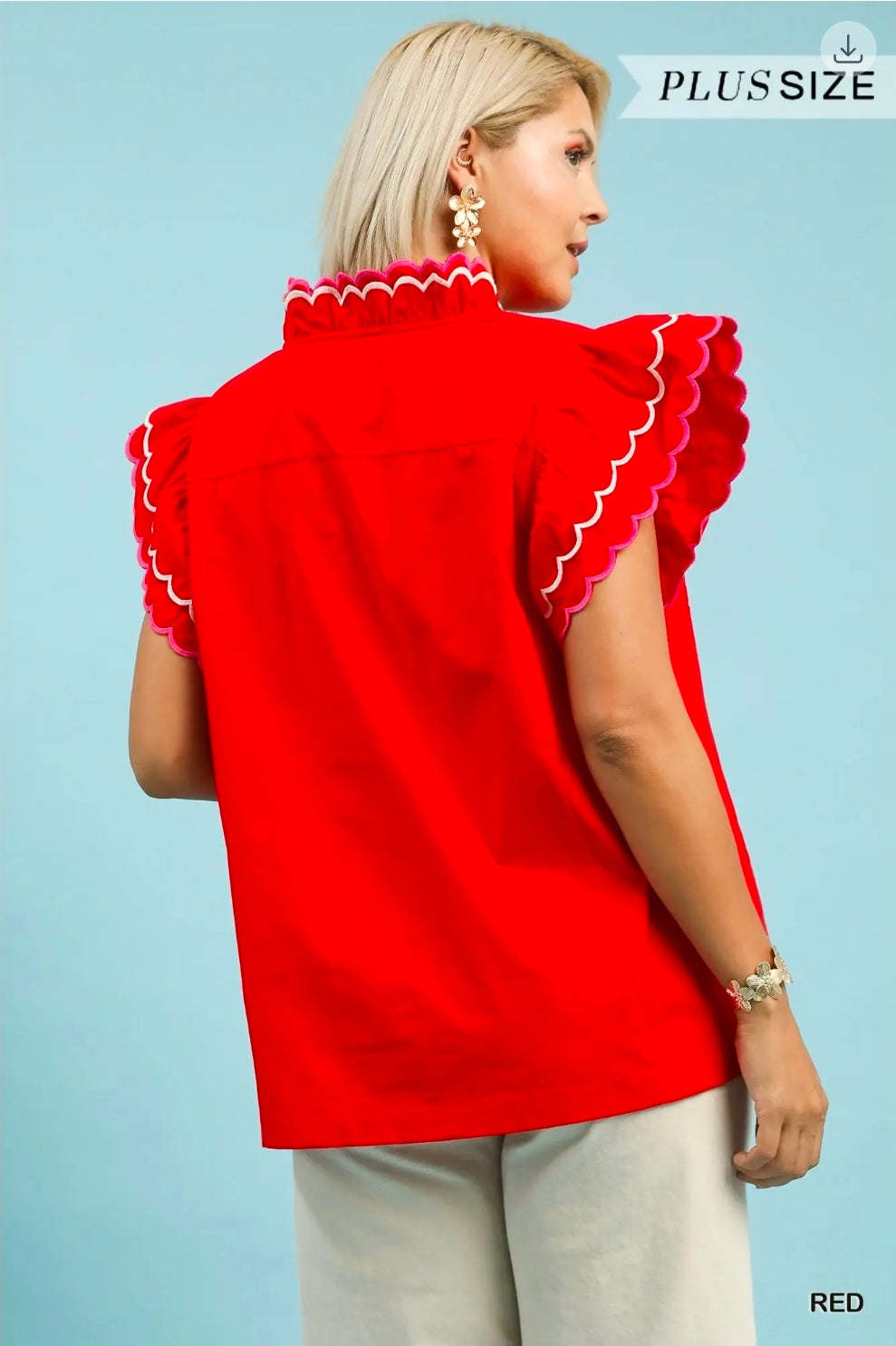 Scallop trim ruffle sleeve top