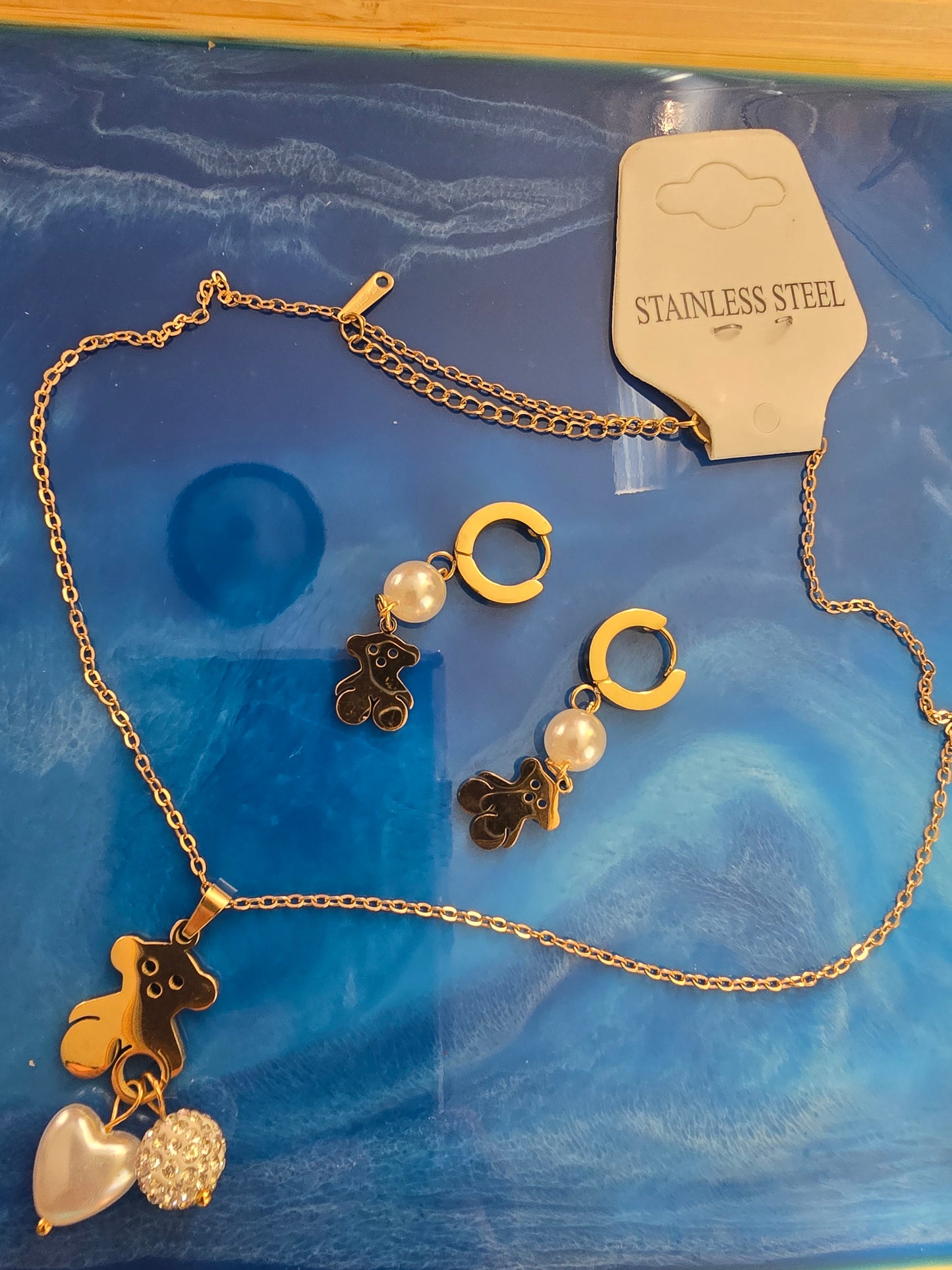 Bear set necklace and earrings